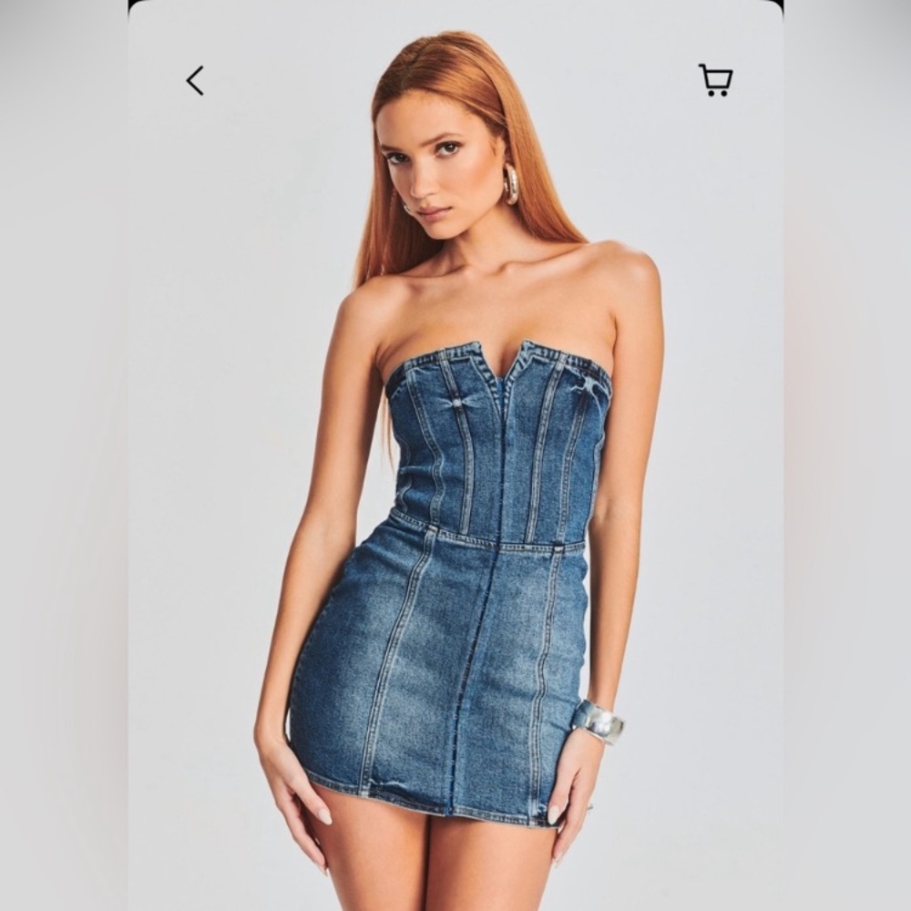 Retrofete Andreia Denim Stonewashed Notch Strapless Corset Mini Dress S